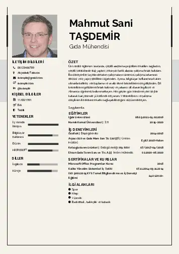 Gıda Mühendisi CV Örnekleri cv indir